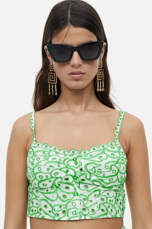 Broderie anglaise cropped top - white & green 