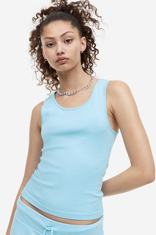 Ribbed cotton vest top - light blue