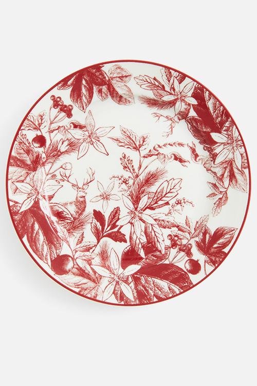 Porcelain mid plate - red floral 