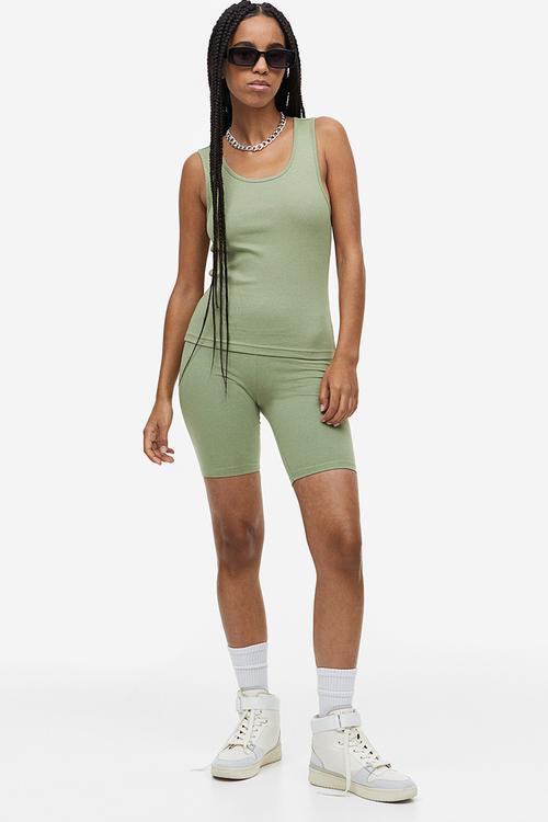 Ribbed cotton vest top - green