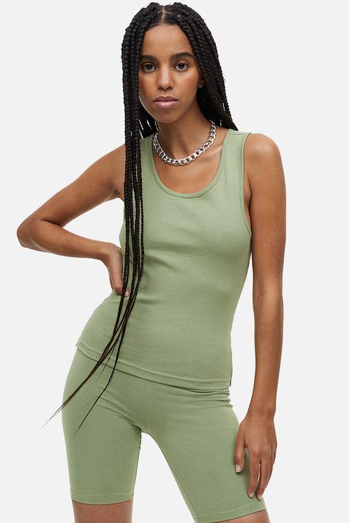 Ribbed cotton vest top - green