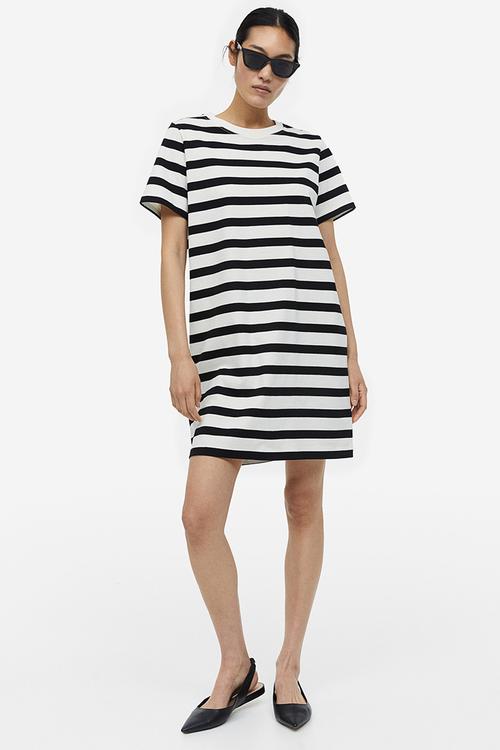 Cotton t-shirt dress - white black striped