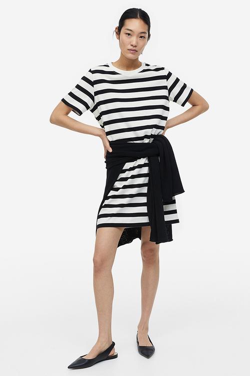 Cotton t-shirt dress - white black striped