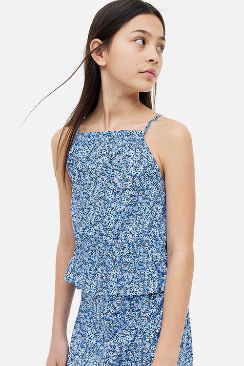 Strappy peplum top - blue/floral