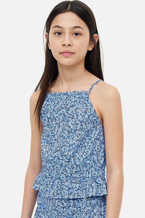 Strappy peplum top - blue/floral