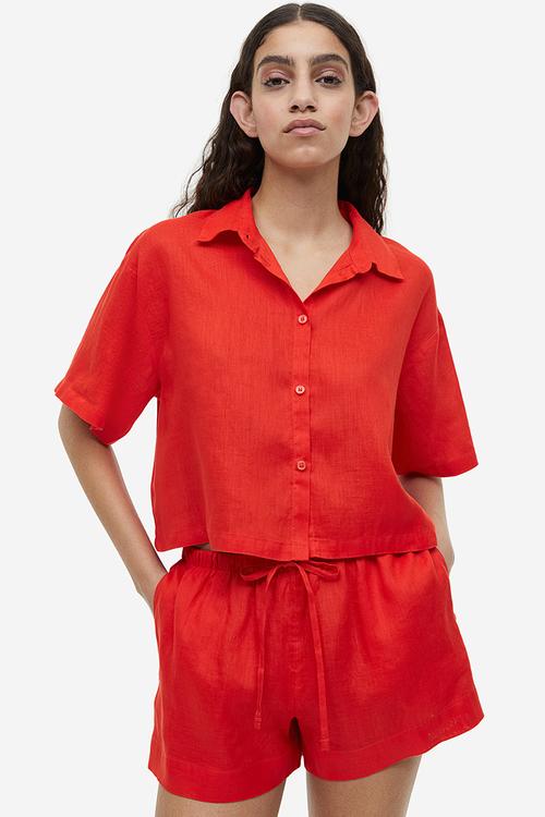 Linen shorts - bright orange