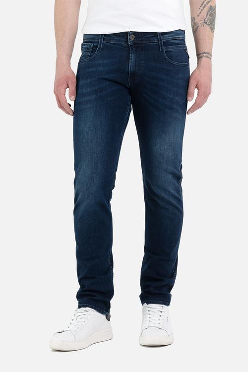 ANBASS 10 oz dark indigo power stretch denim - dark blue