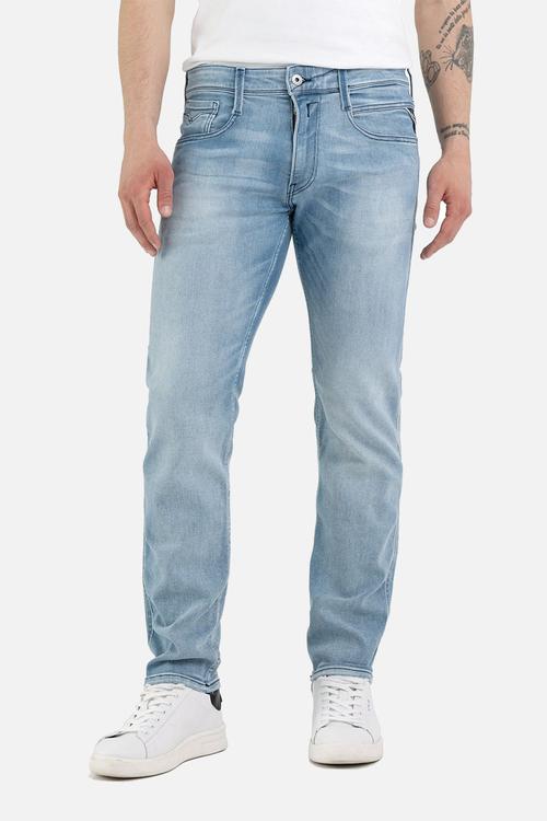 ANBASS 12 oz mid blue power stretch denim - light blue