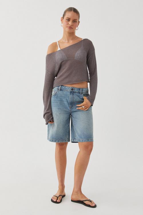 Carla Wide Neck Sheer Knit Jumper - Suede Grey