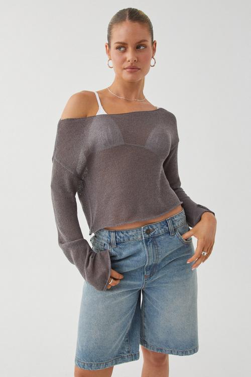 Carla Wide Neck Sheer Knit Jumper - Suede Grey