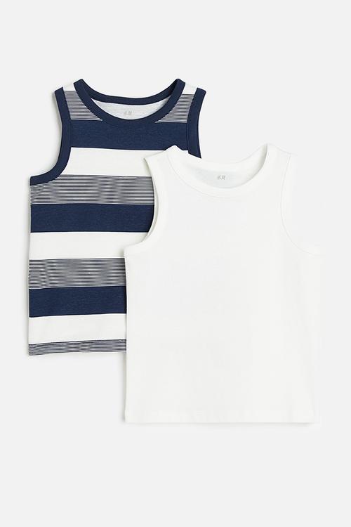 2 Pack cotton vest tops - navy blue & white
