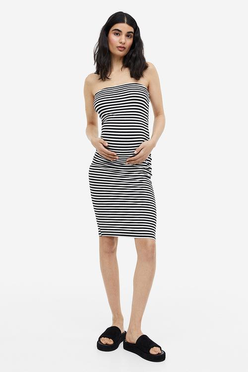 Mama cotton tube dress - white & black striped