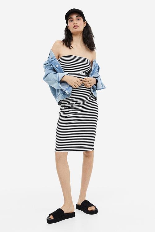 Mama cotton tube dress - white & black striped