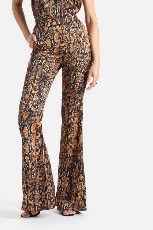 Snakeskin Print Flare Pants 