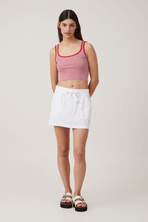 The one organic rib crop tank - mini stripe summer red & white