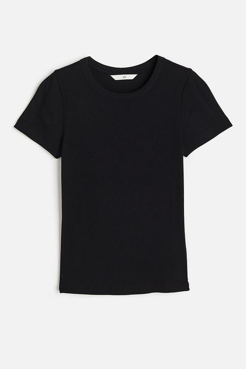 Ribbed modal-blend T-shirt - black