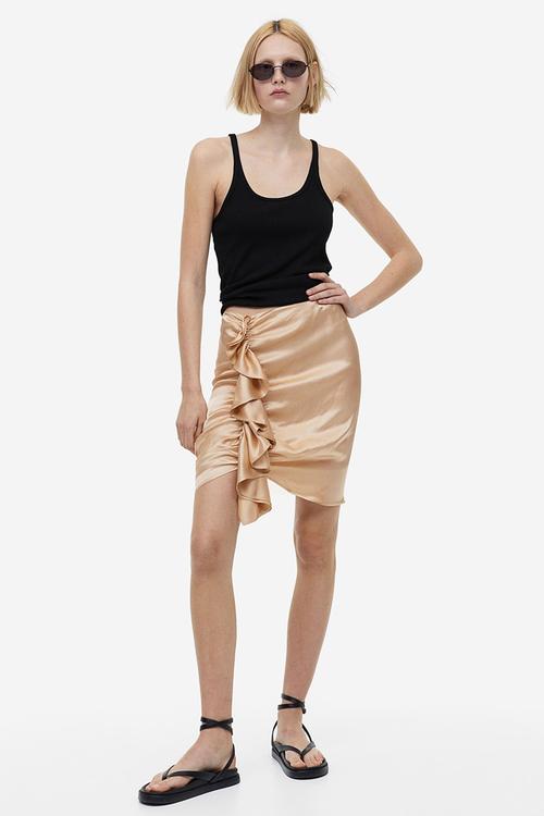 Draped flounce-detail skirt - beige