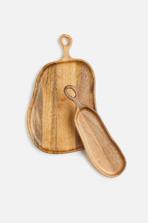 Large mango wood serving tray - beige
