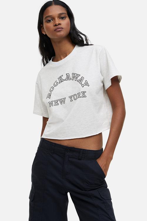 Cropped printed t-shirt - grey