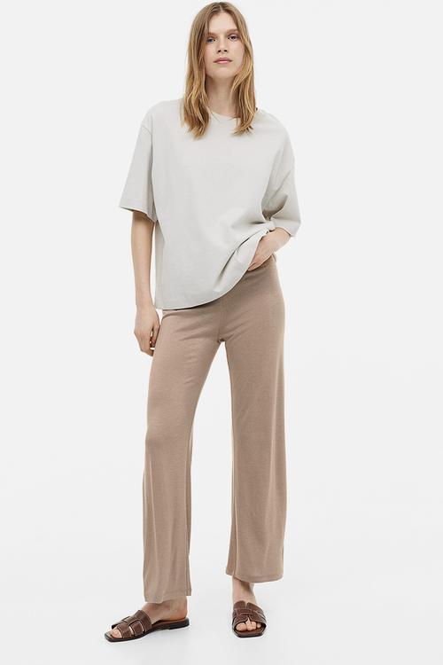 Cropped jersey trousers - beige