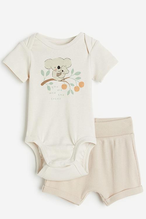 2 Piece cotton set - light beige koalas 