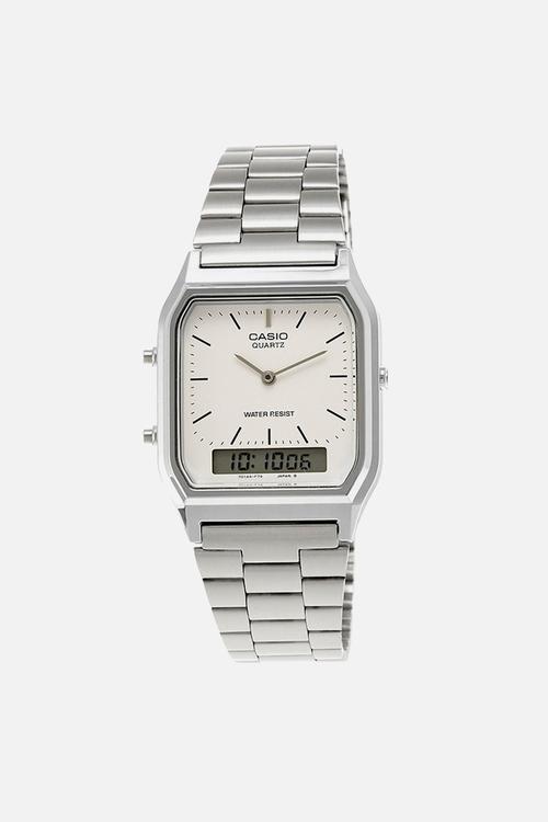 Anadigi retro white dial watch - silver