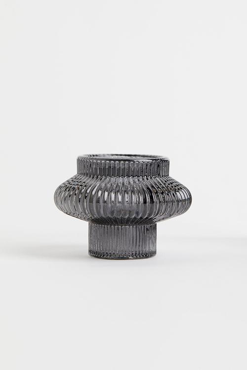 Glass candle lantern - dark grey