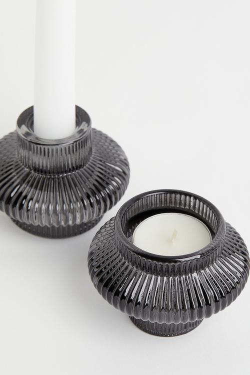 Glass candle lantern - dark grey