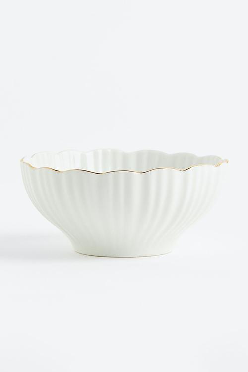 Porcelain serving bowl - white & gold coloured