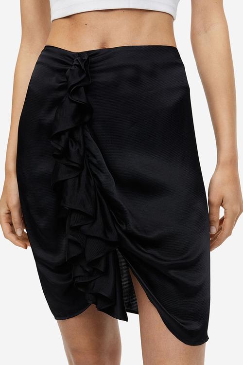 Draped flounce-detail skirt - black