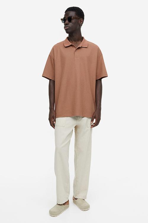 Coolmax® oversized fit polo shirt - brown