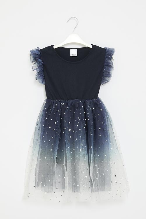 Puff sleeve occasion dress - navy