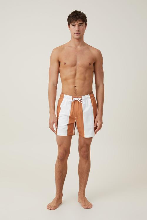 Stretch swim short - burnt orange stripe