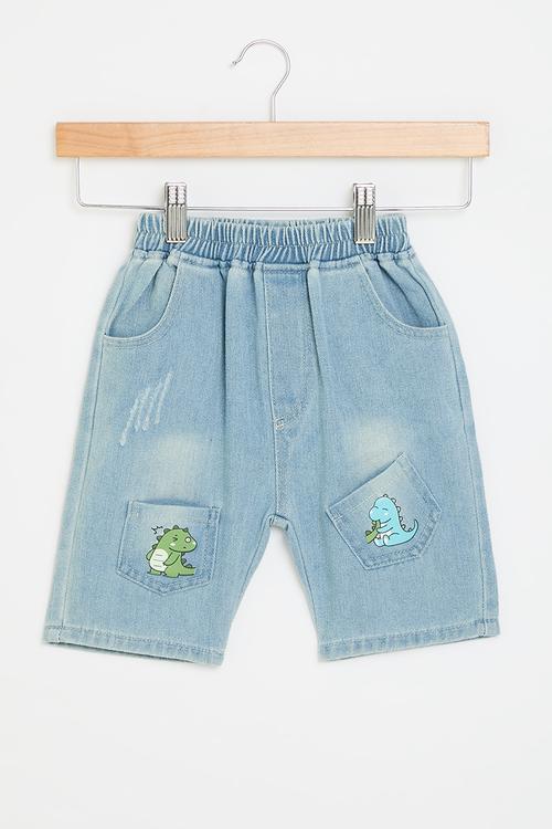 Printed denim shorts - light blue