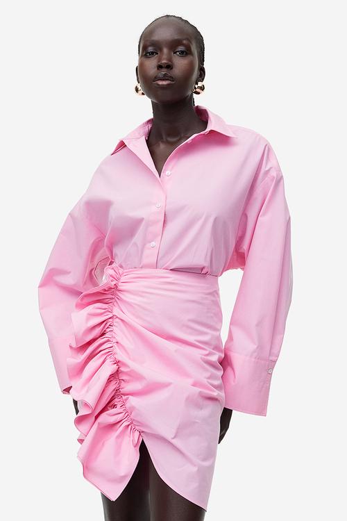 Draped flounce-detail skirt - light pink 
