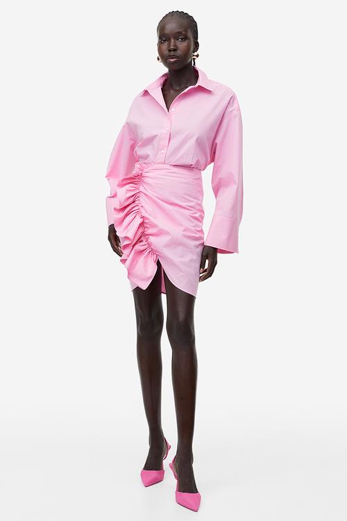 Draped flounce-detail skirt - light pink 