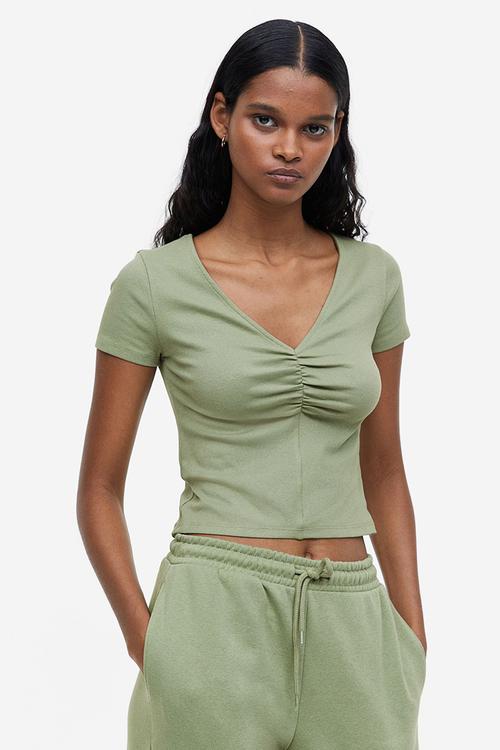 Ribbed top - light khaki green