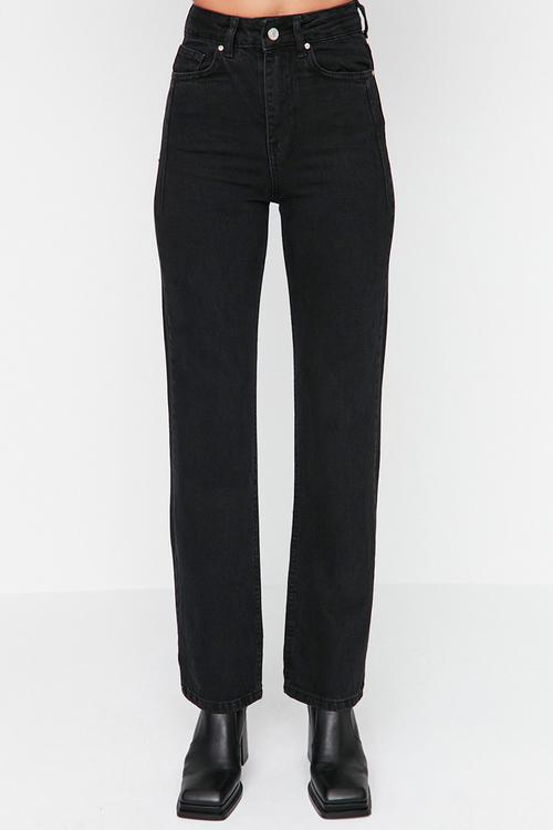 High waist straight jeans - black
