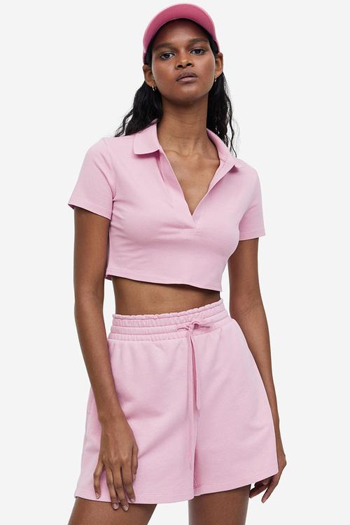 Collared cropped top - light pink