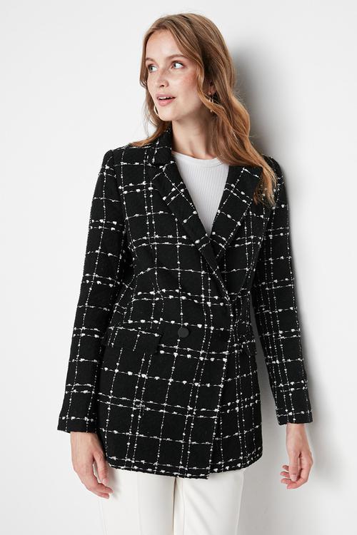 Tweed regular blazer - black