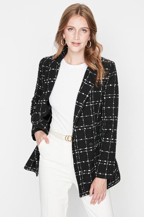 Tweed regular blazer - black