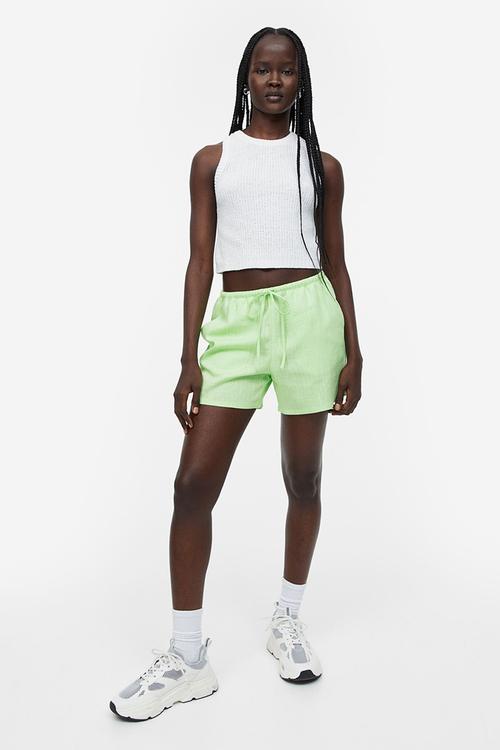 Linen-blend pull-on shorts - light green