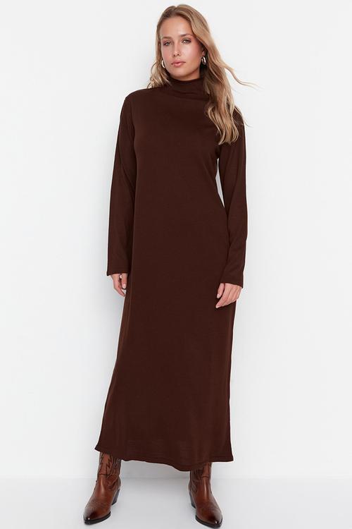 Modest sweater dress - brown