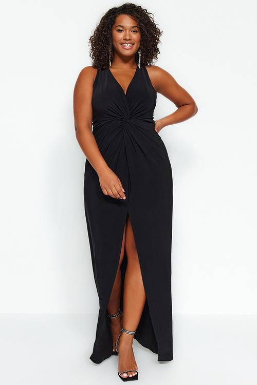 Plus twist detail dress - black
