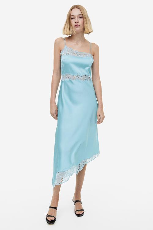 Lace-trimmed slip dress - light turquoise