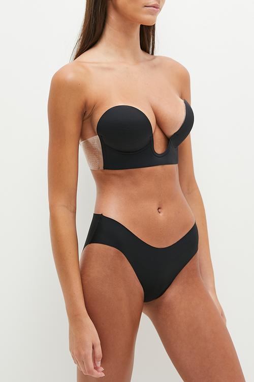 Plunge stick on bra - black