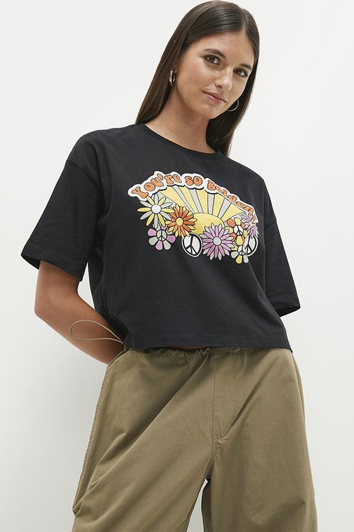 Graphic boxy top tee - black