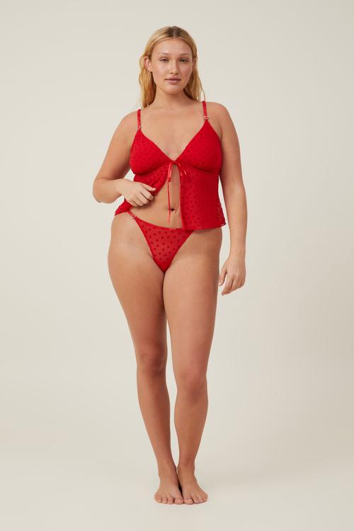 Sasha Flocking Mesh Tanga G String Brief - Scarlett Red