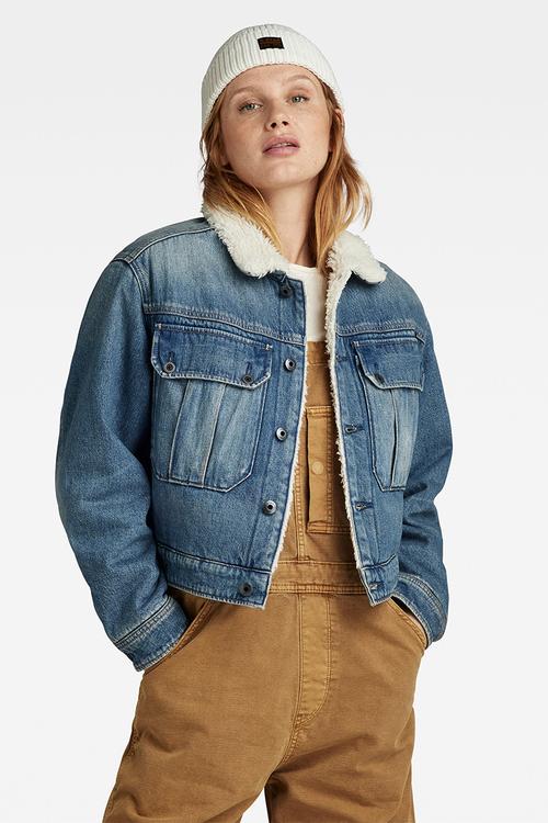 Short sherpa denim jacket wmn - antique faded blue agave