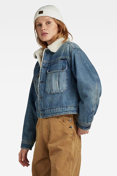 Short sherpa denim jacket wmn - antique faded blue agave